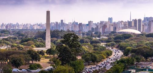 The São Paulo skyline behind Ibirapuera Park. The city's urban trees are part of the greater Atlantic Forest ecosystem. Photo by Flávio Jota de Paula/Flickr.