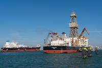 A large ship used to test deep-sea mining methods on the open ocean.