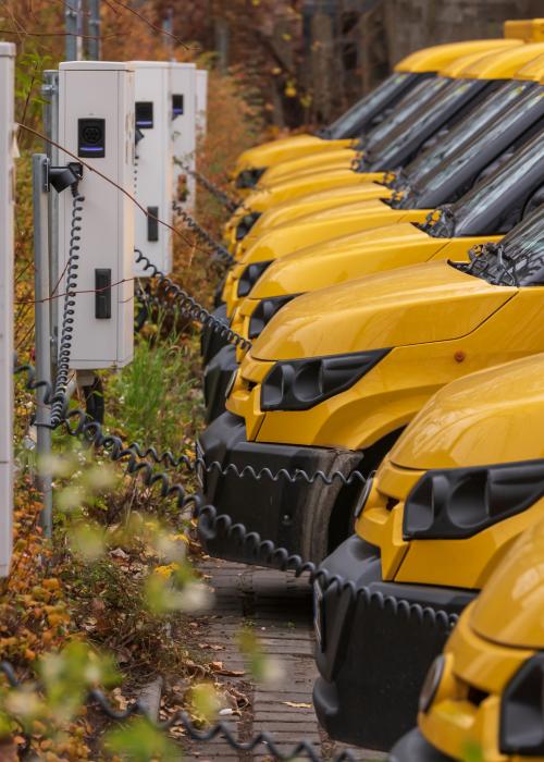 Line of electric buses charging