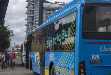 An air-conditioned Electric bus on road of Kolkata.