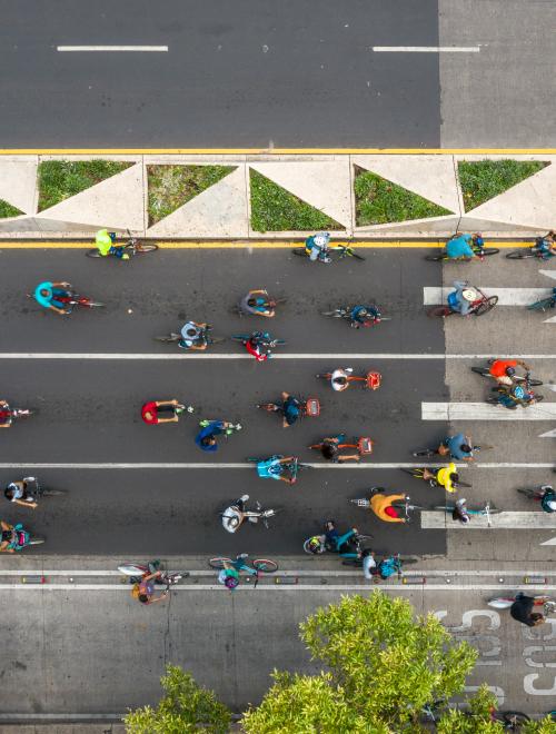 Ariel shot of urban bike lane