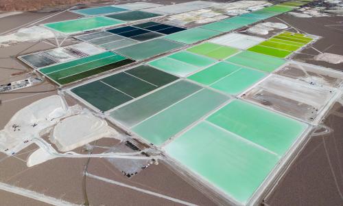 Aerial view of lithium fields in Chile's Atacama desert.