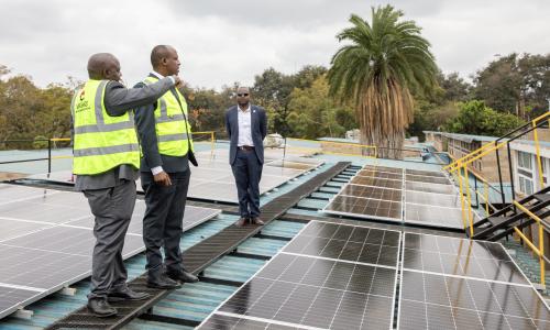 Rooftop solar installation on a rural hospital in Kenya.