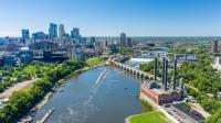 The Mississippi River runs through a city.