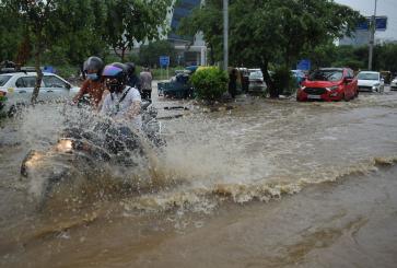 Motorcycle on flooded street
