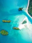 Aerial view of ocean and islands.