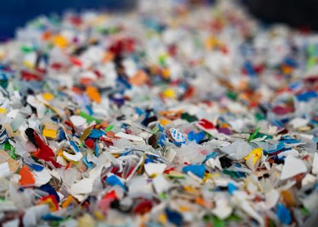 Recycled plastic shreds.