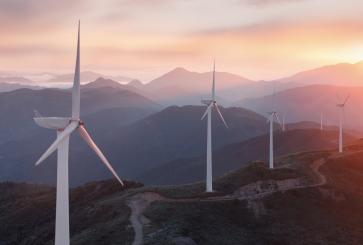 Wind turbines on mountains.