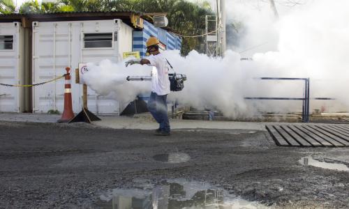 A man fumigates mosquitos in Rio de Janeiro, Brazil.