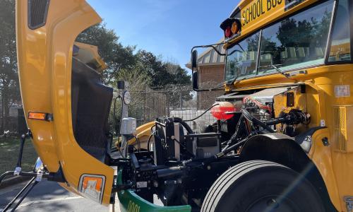 school bus engine view