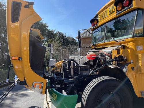 school bus engine view