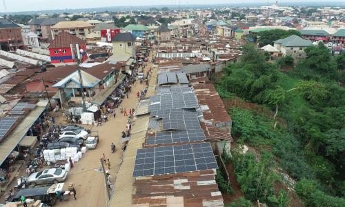 Solar panels at a market in Nigeria