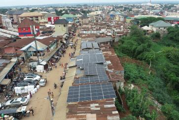 Solar panels at a market in Nigeria