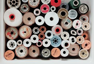 Ariel shot of rolls of yarn.