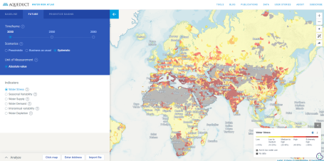 Screenshot showing Aqueduct platform water stress future predictions.